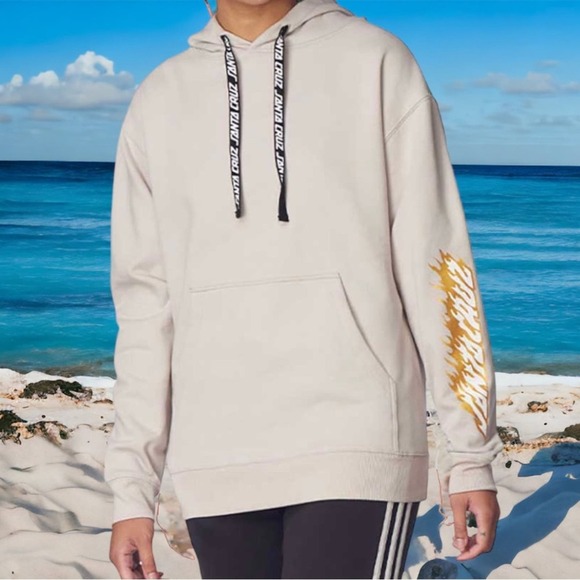 Santa Cruz Small Hooded Pullover Sweater Flamed Not A Dot Fog Gold Fire - Picture 6 of 12